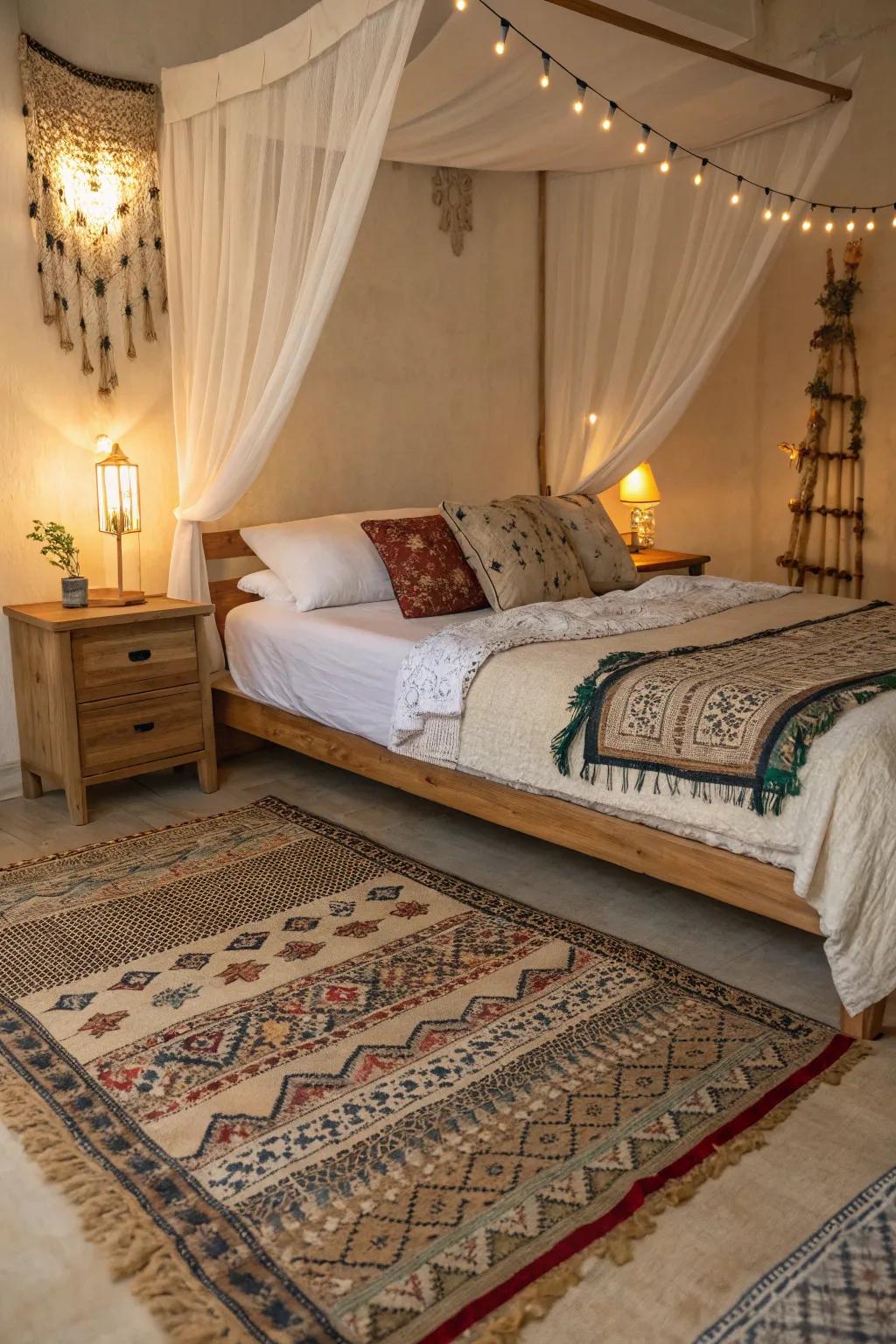 Warmth and texture through rug layering.
