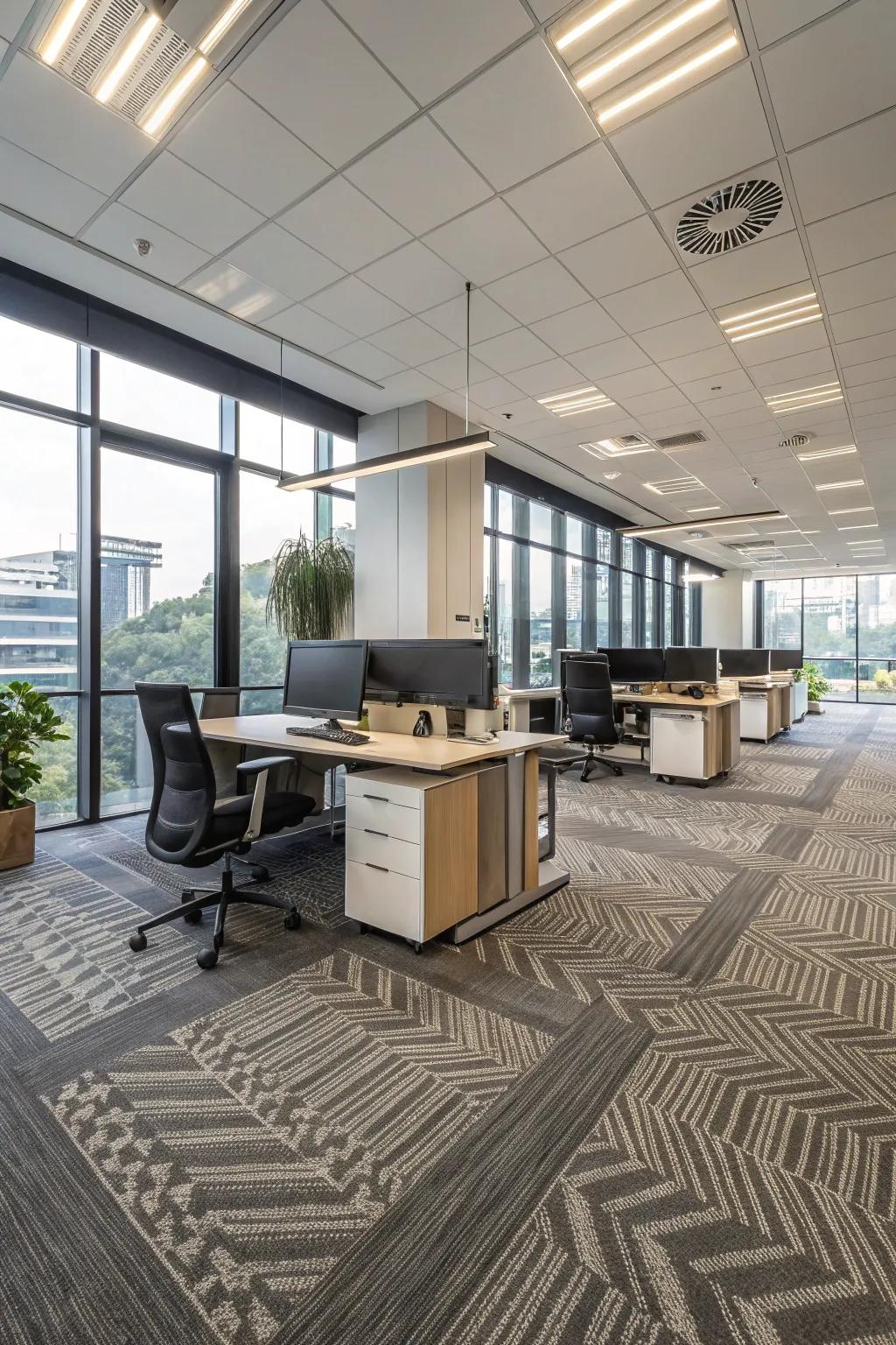 Luxury carpet tiles offer custom patterns and flexible style.