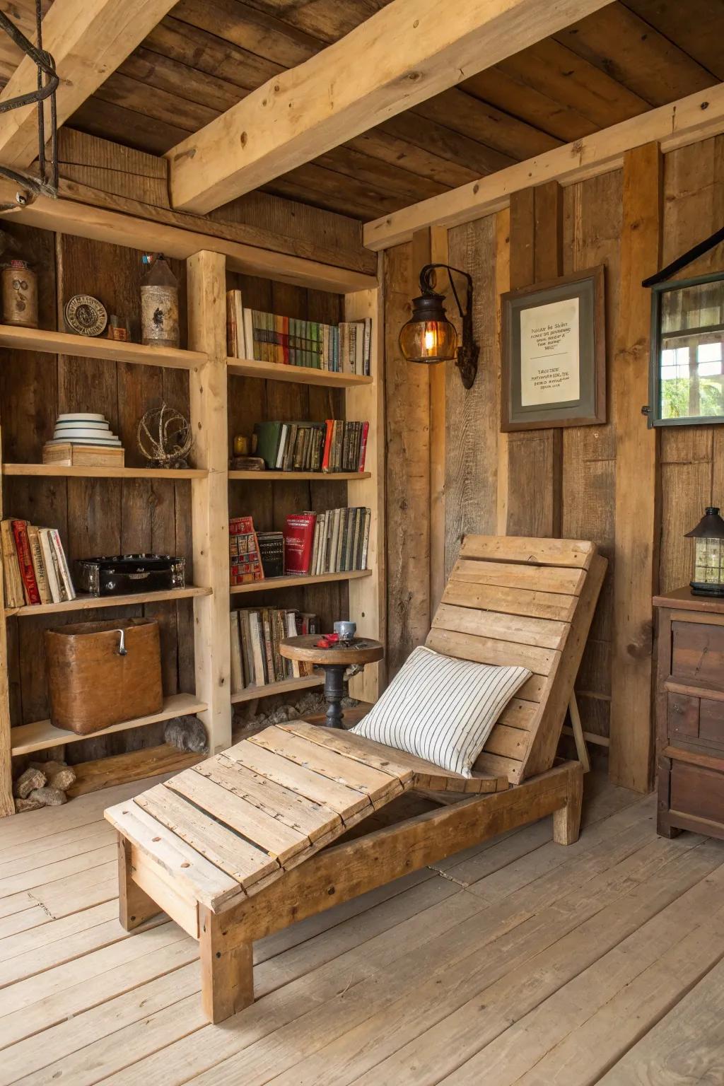 Blend style with sustainability using a reclaimed wood lounge chair.