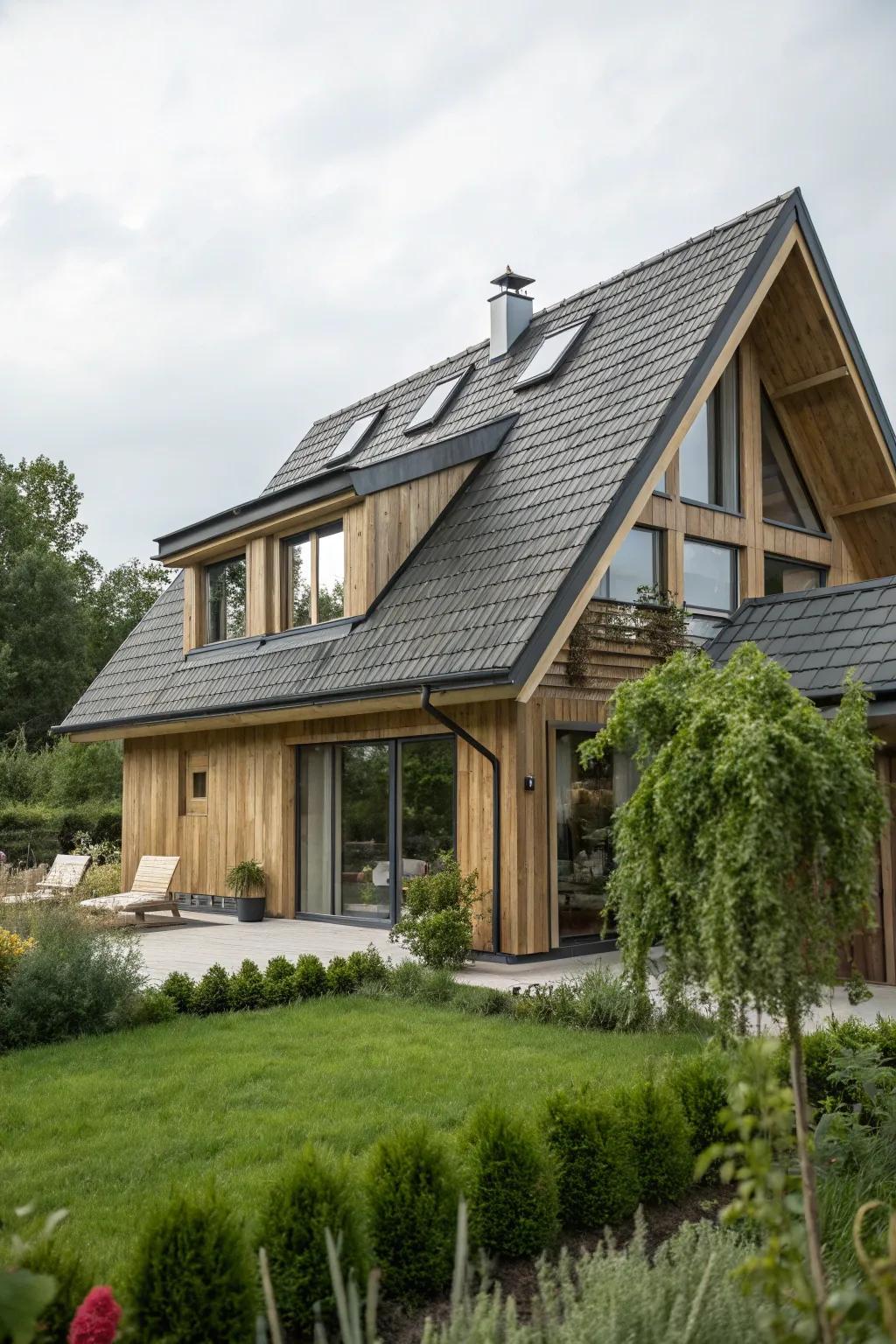 Eco-friendly materials support a sustainable future for this mansard roof.