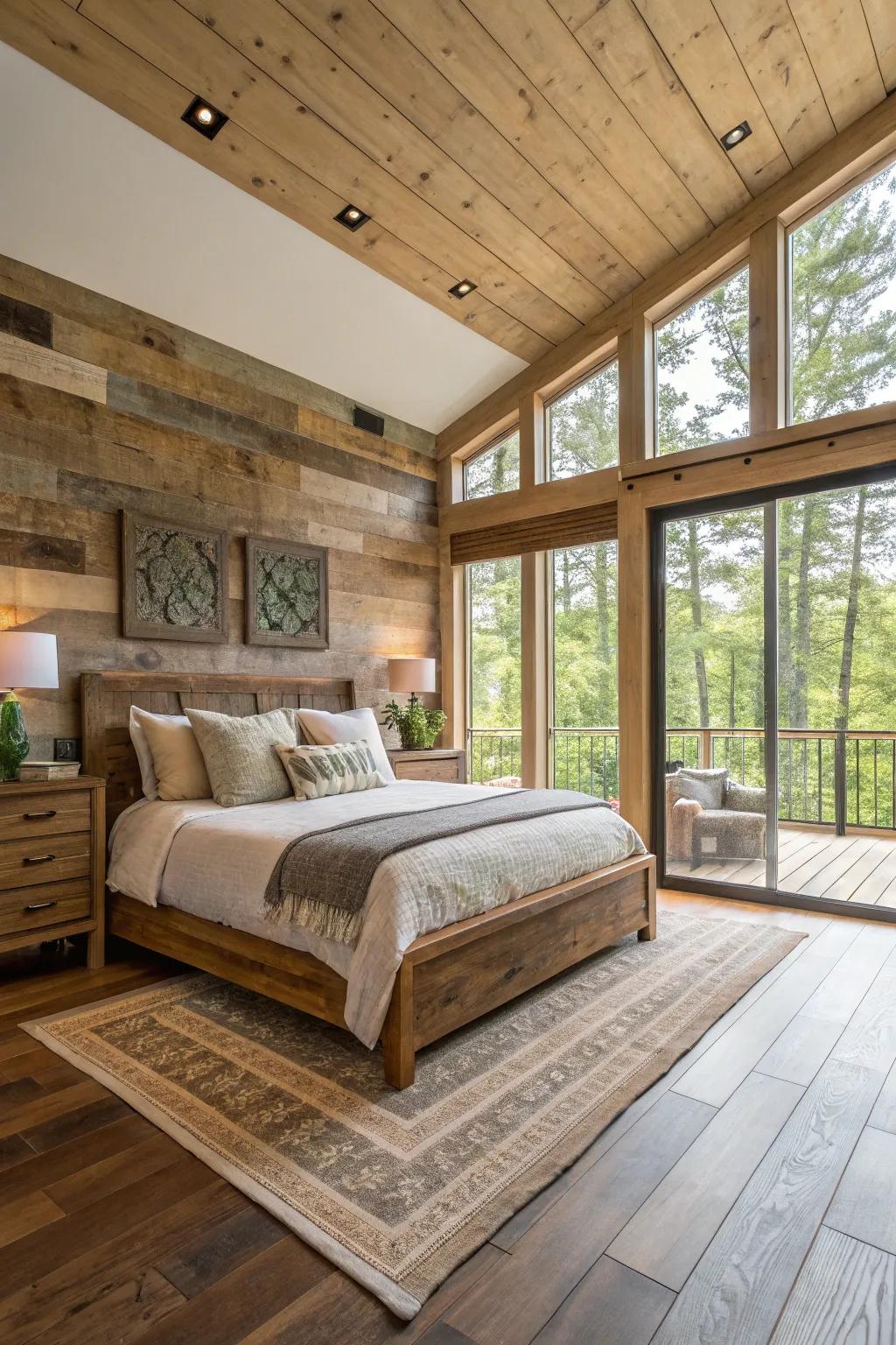 Eco-friendly materials enhance the authenticity of the master bedroom.