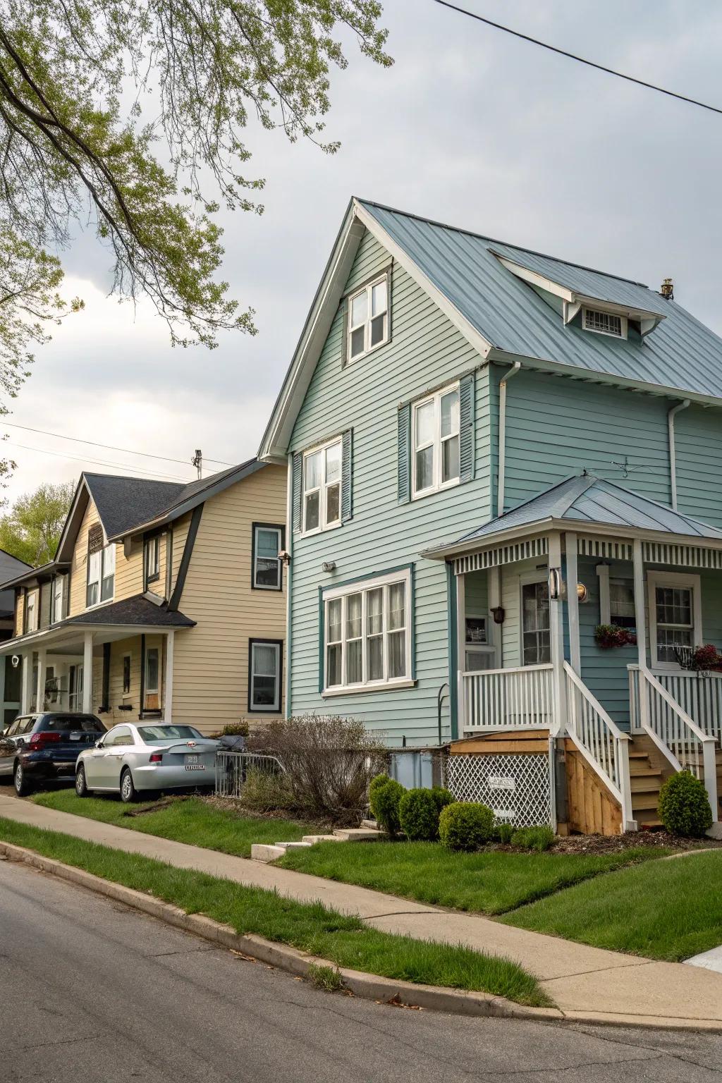 A nostalgic community home featuring retro-inspired metal cladding for a vintage feel.