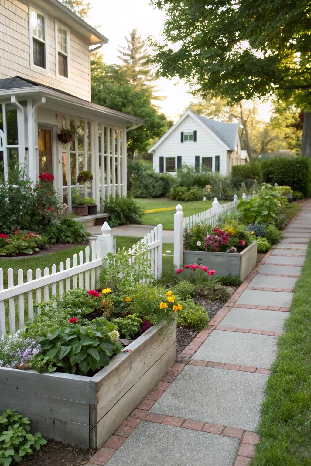 Elevated planters add dimension and definition to the landscape.