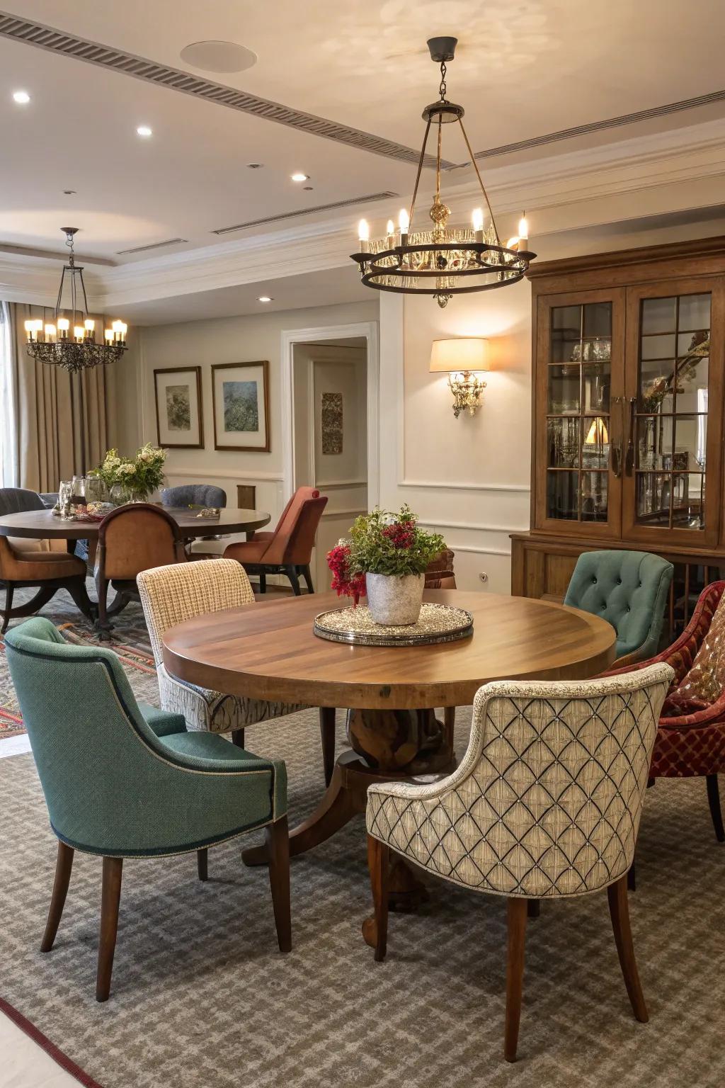 Assorted seating can add a lively element to your dining room.