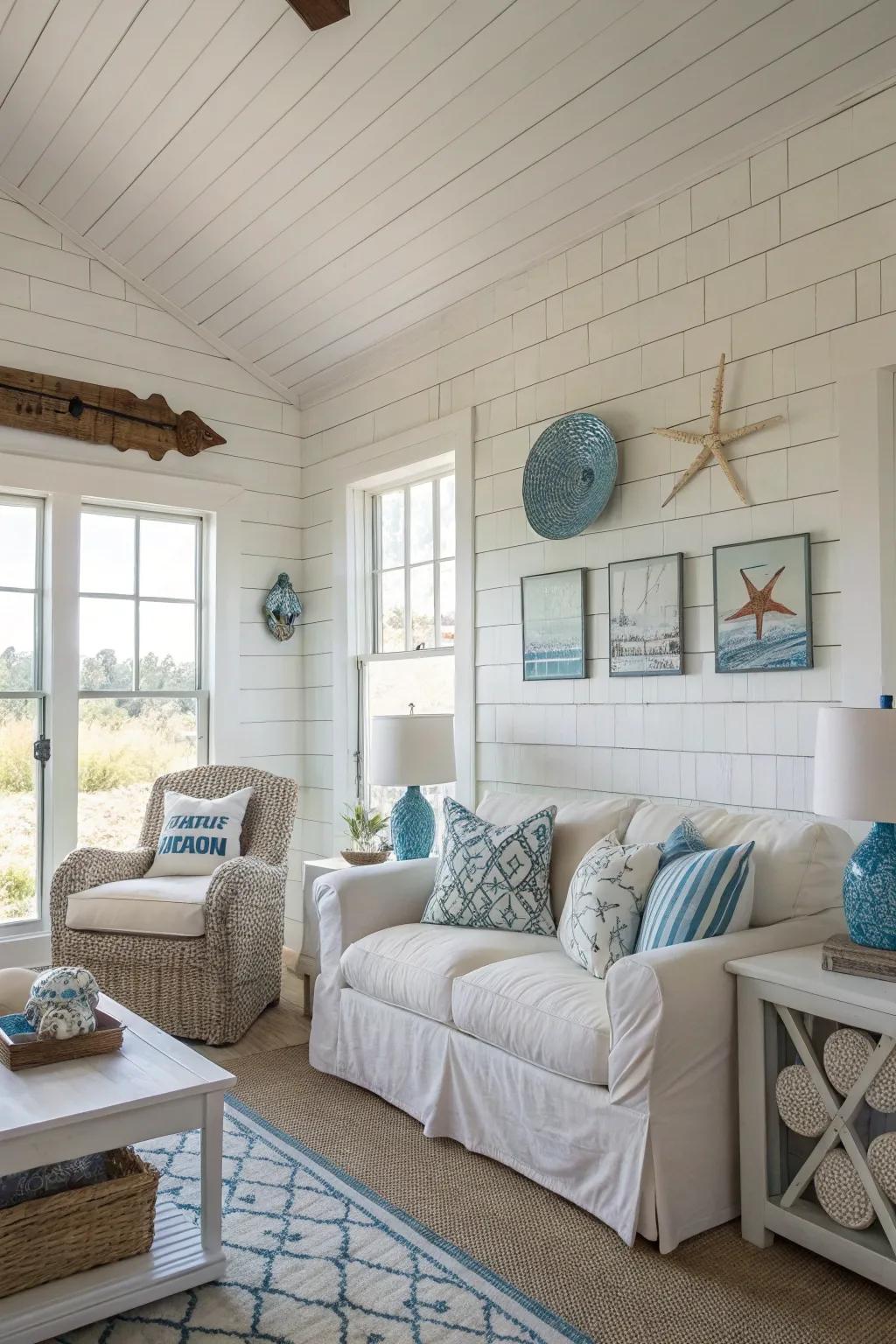 Shiplap walls add rustic charm.