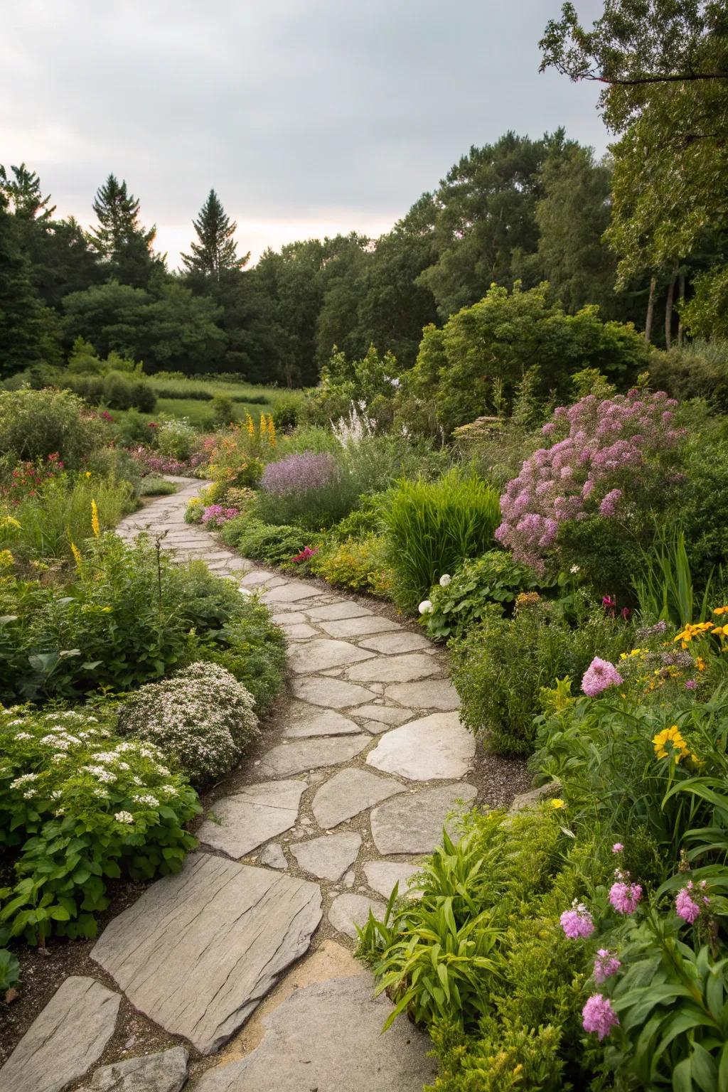 Stone pathways offer both function and aesthetic appeal.