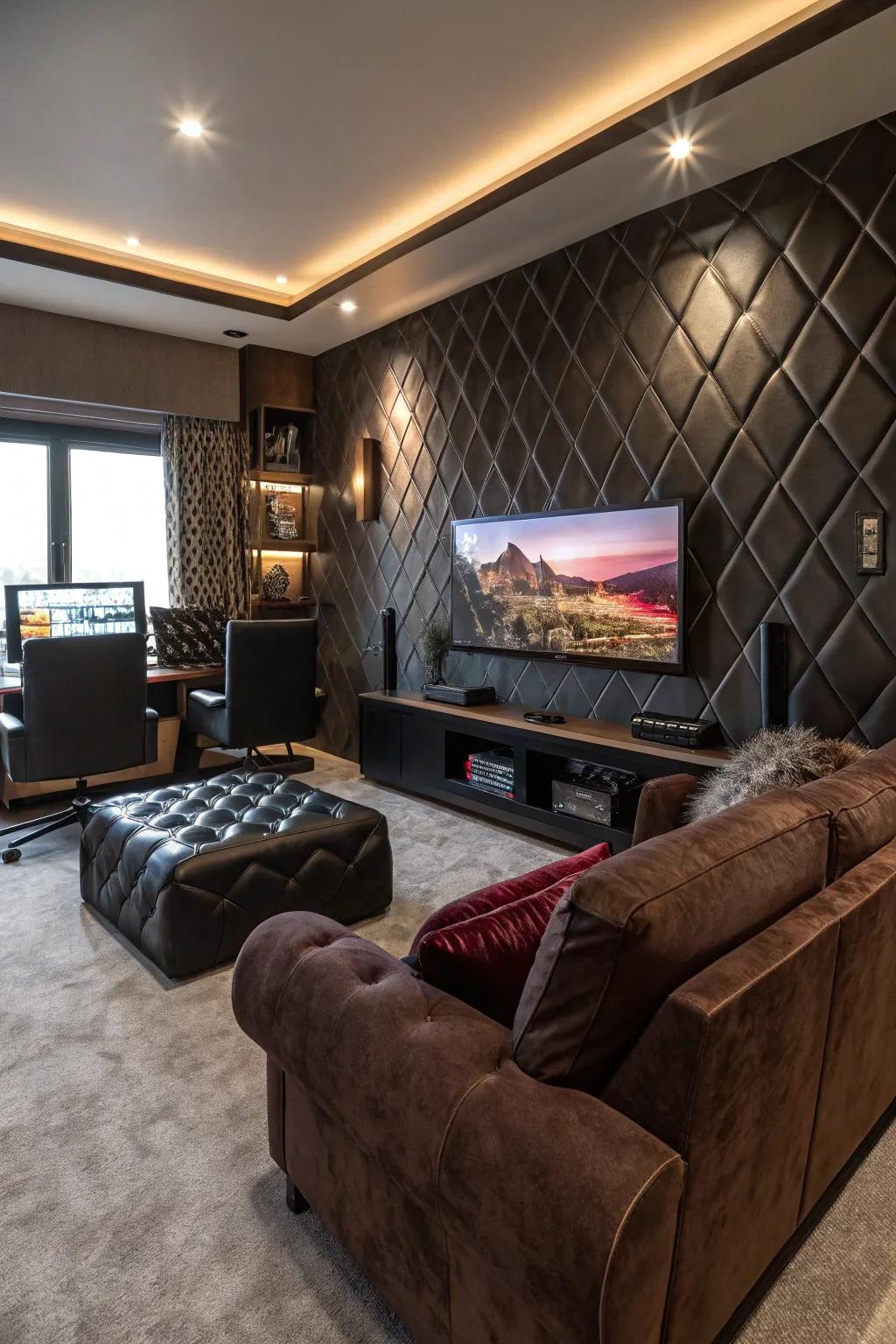 A gaming room featuring luxurious materials for a high-end atmosphere.