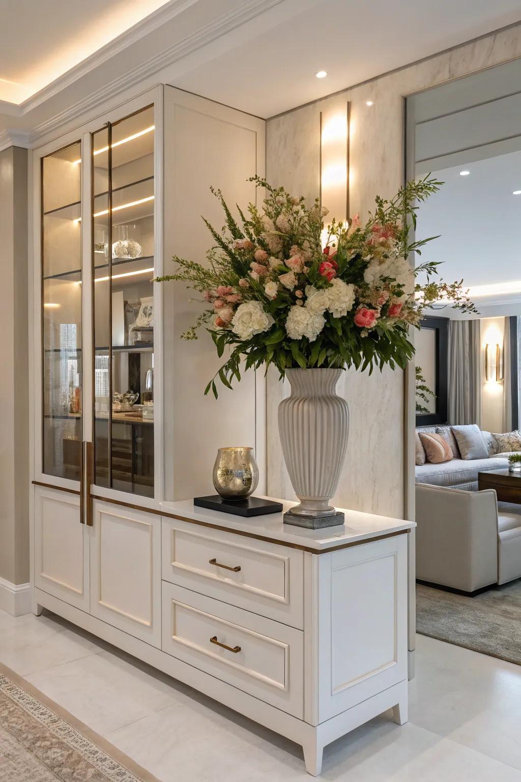 A primary item serves as the focal point of the hutch.