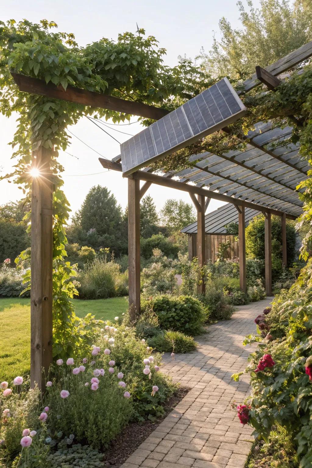 Solar panels on your pergola offer sustainable energy solutions.