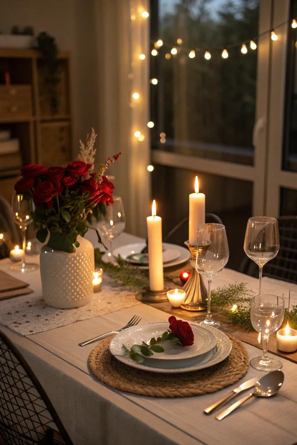 Atmospheric illumination sets the tone for an intimate dining experience.