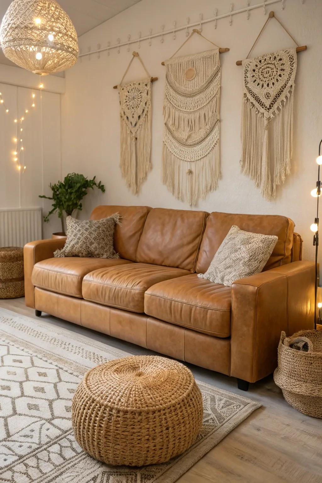 Boho elements add charm and creativity to a family room.