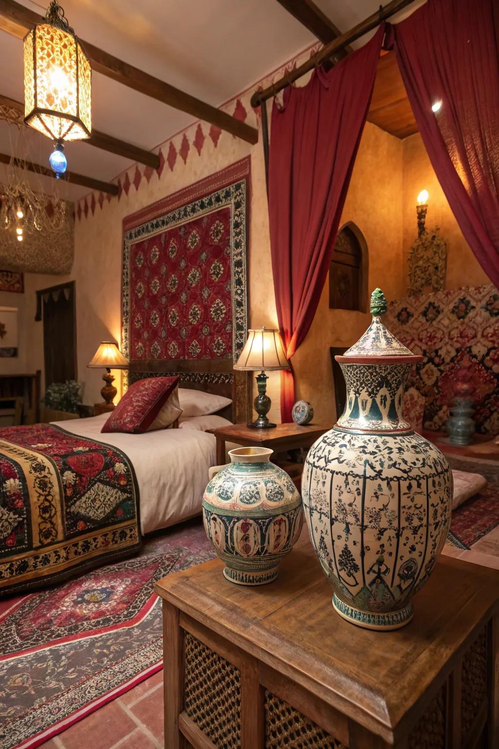 Ceramic vases add elegance and artistry to Moroccan decor.