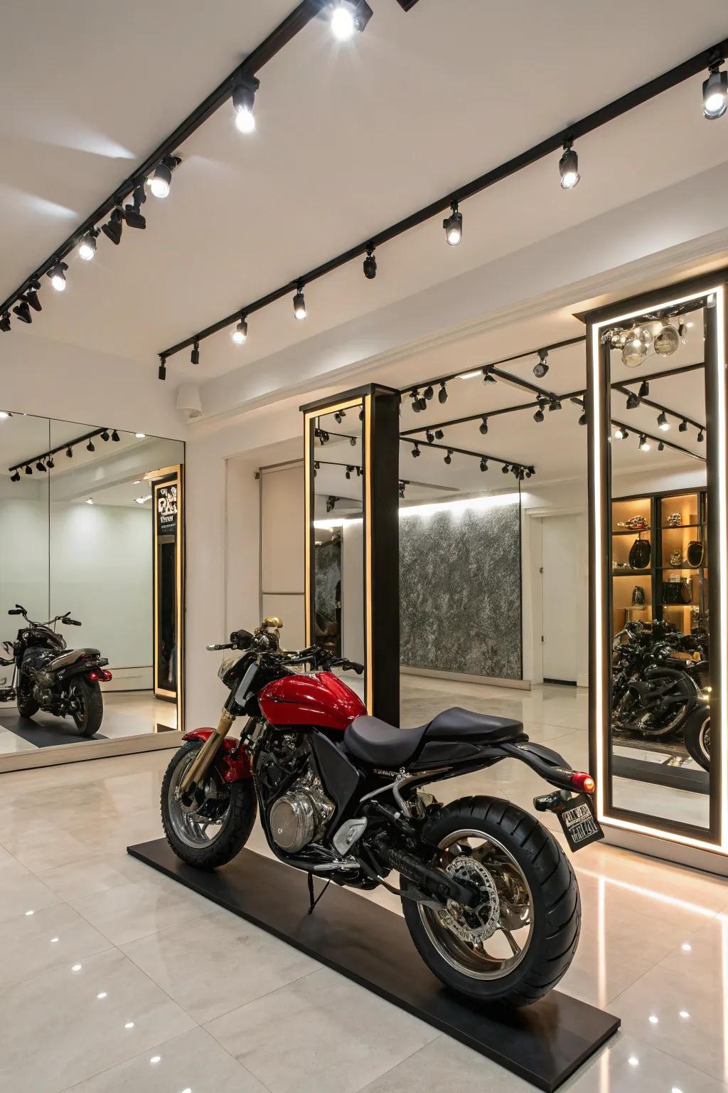 A dedicated bike showroom nook at home.