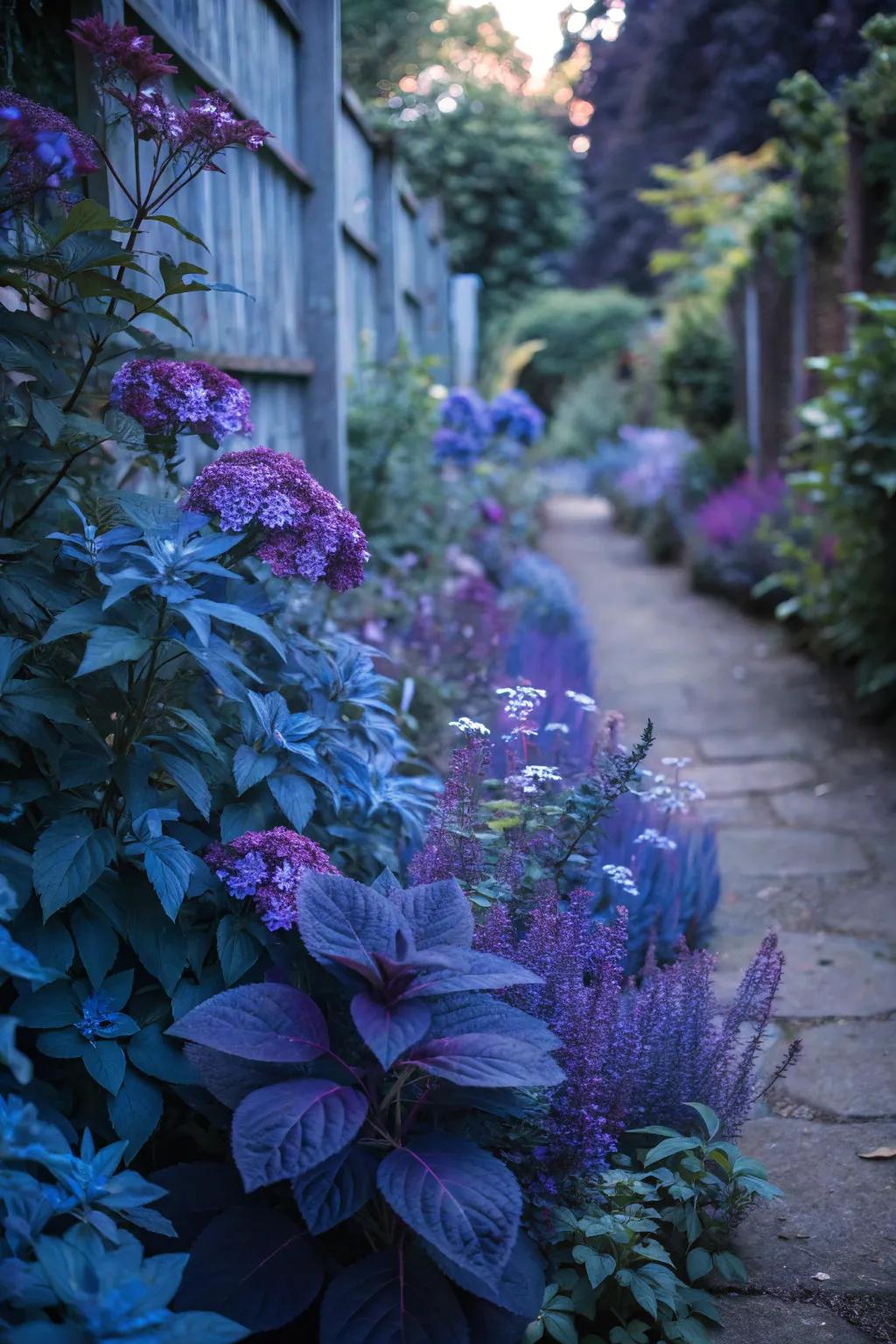 Cool tints give the illusion of more space in a slim garden.