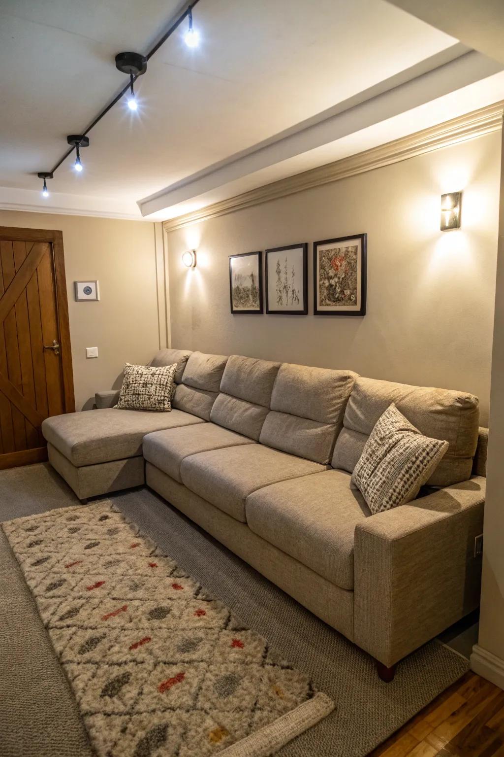 Modular sectional couch providing adjustability inside a confined living area.