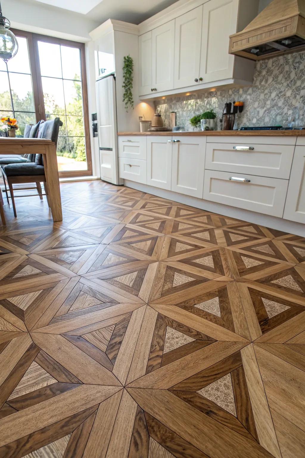 Geometric timber designs infuse modern flair into classic materials.