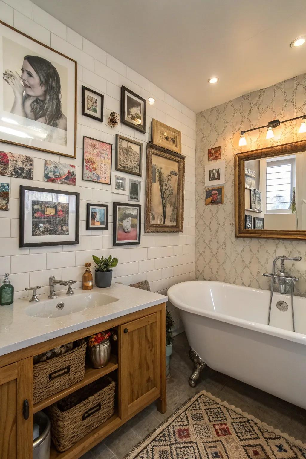 Personalized decor elements giving the bathroom a unique touch.