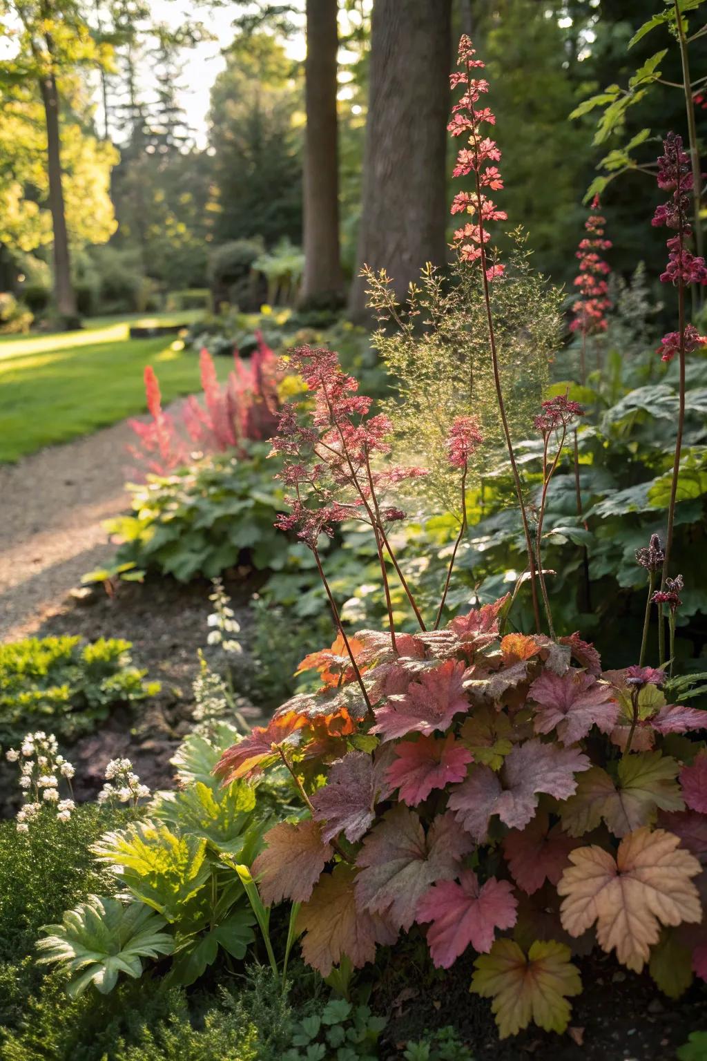 Heuchera brings colorful foliage to the shaded garden.