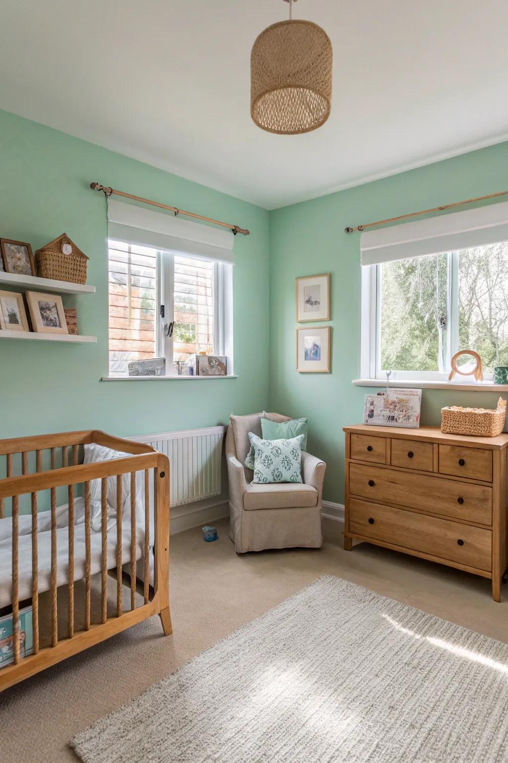 A vibrant nursery featuring crisp mint green tones.