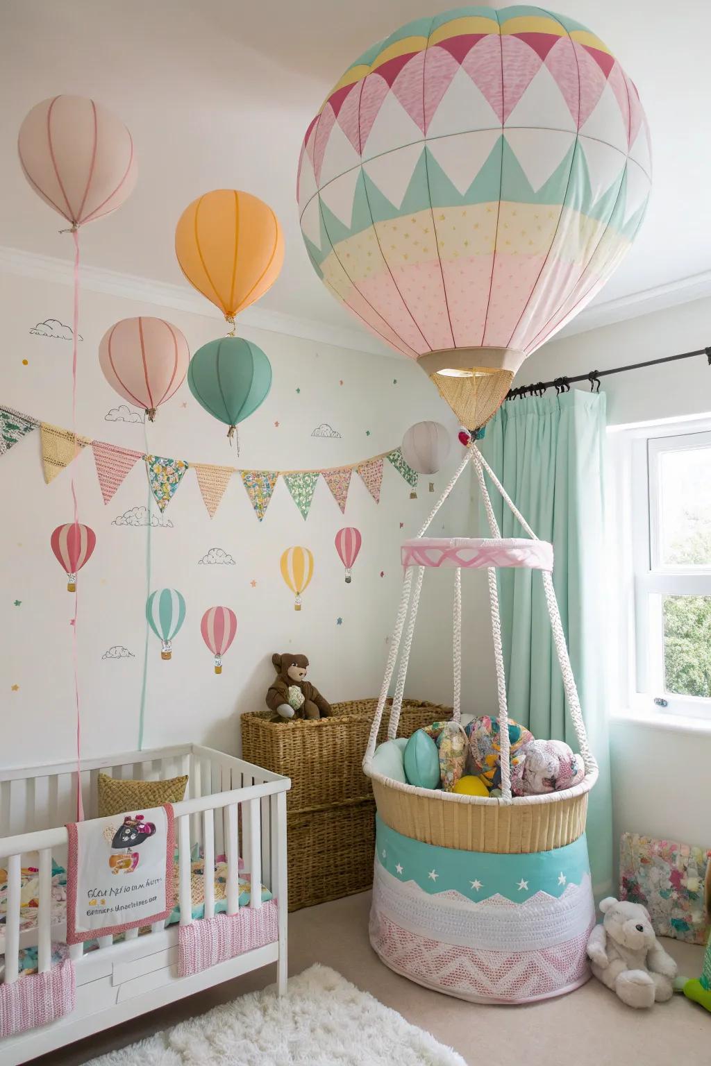 Ascend to unprecedented altitudes through a hot air balloon nursery.