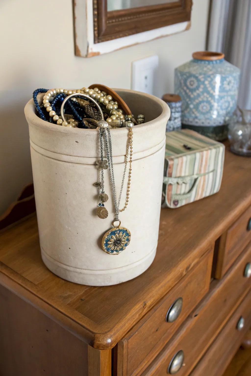Store your jewelry stylishly in a vessel caddy.