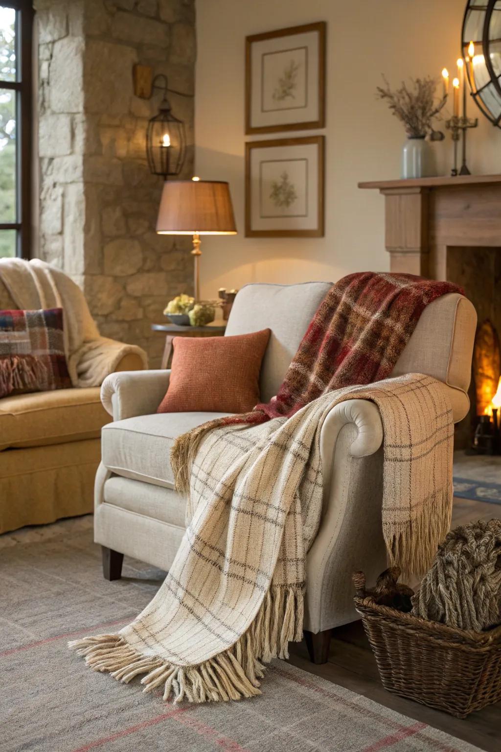 Warm throws provide instant coziness for the holiday season.
