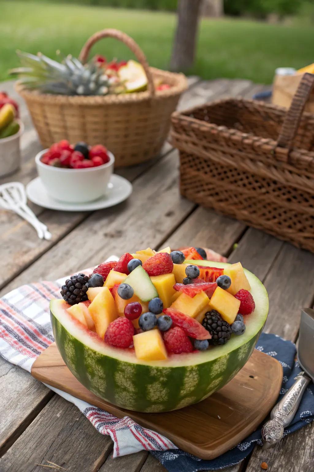 Campfire fruit salad offering a vibrant and healthy option.