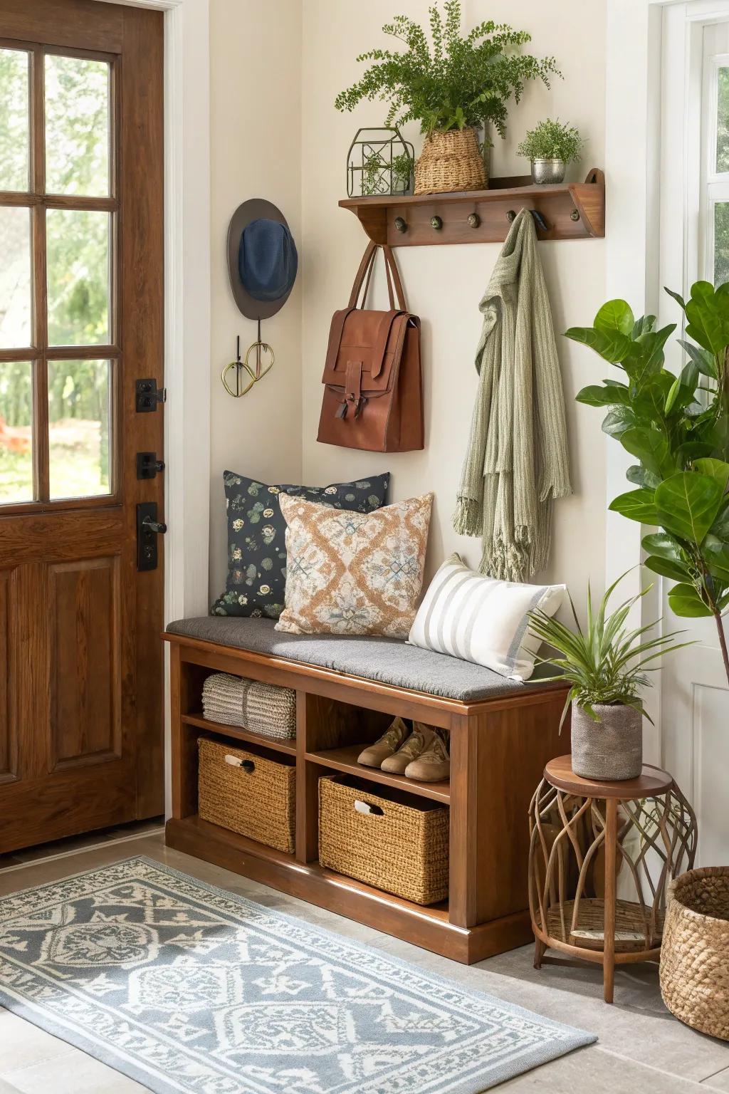 Multi-purpose pieces inside an entrance maximizes space and utility.