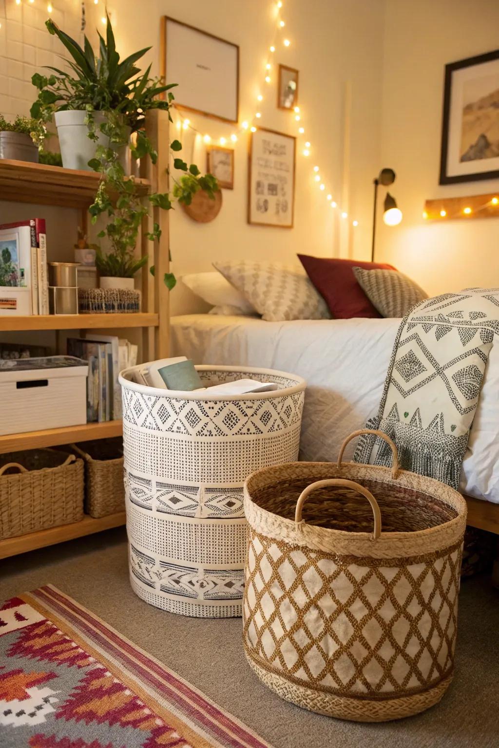 Decorative baskets blend design and utility.