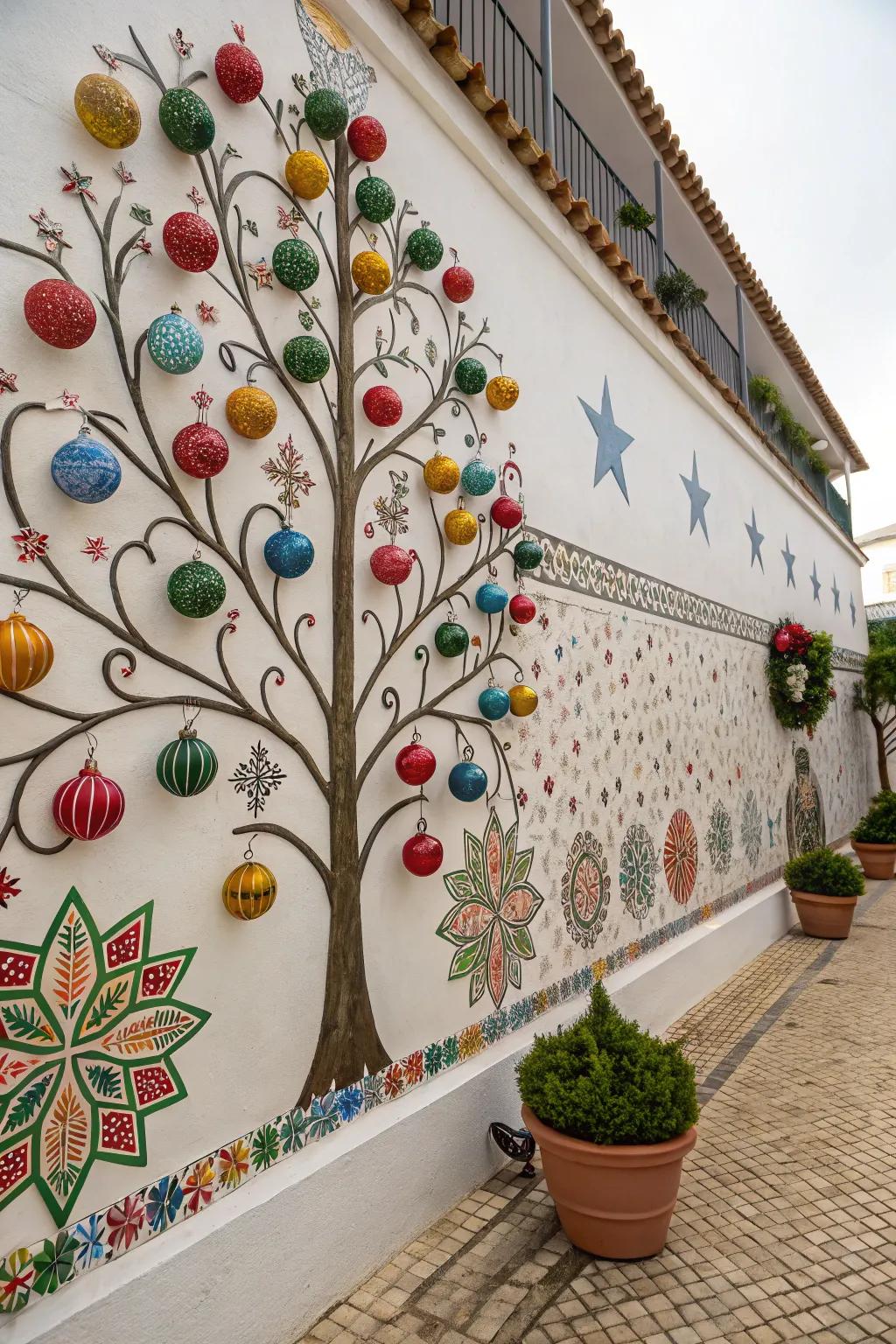 An artistic bauble arbor wall presentation.