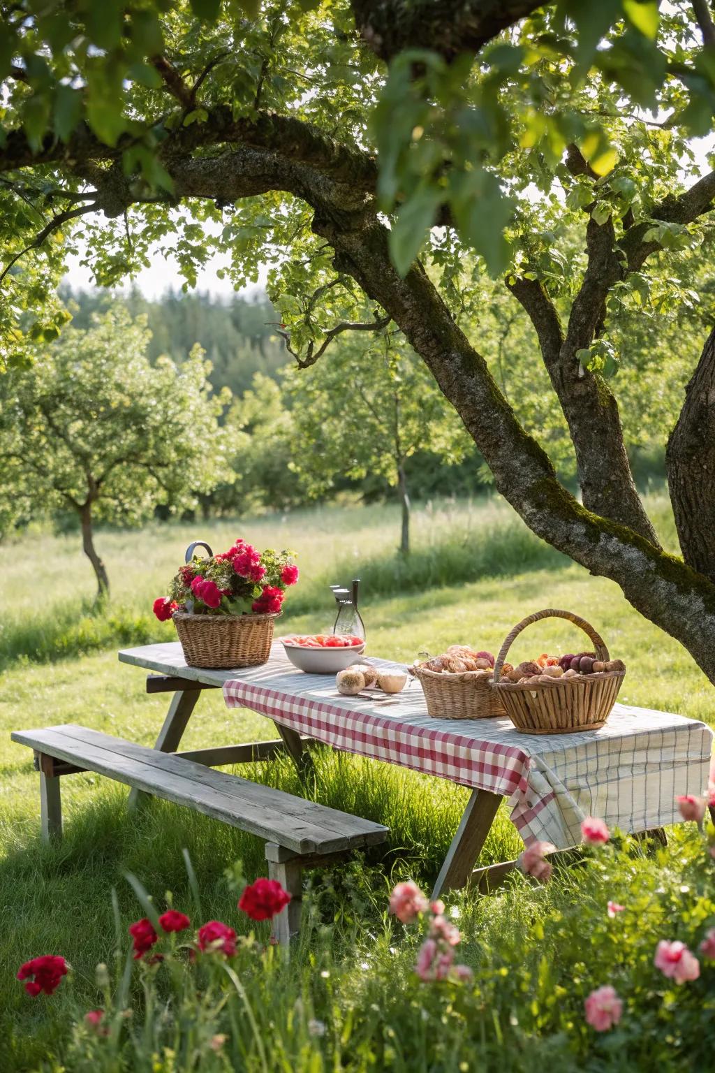 A picnic-style bench for delightful outdoor meals.