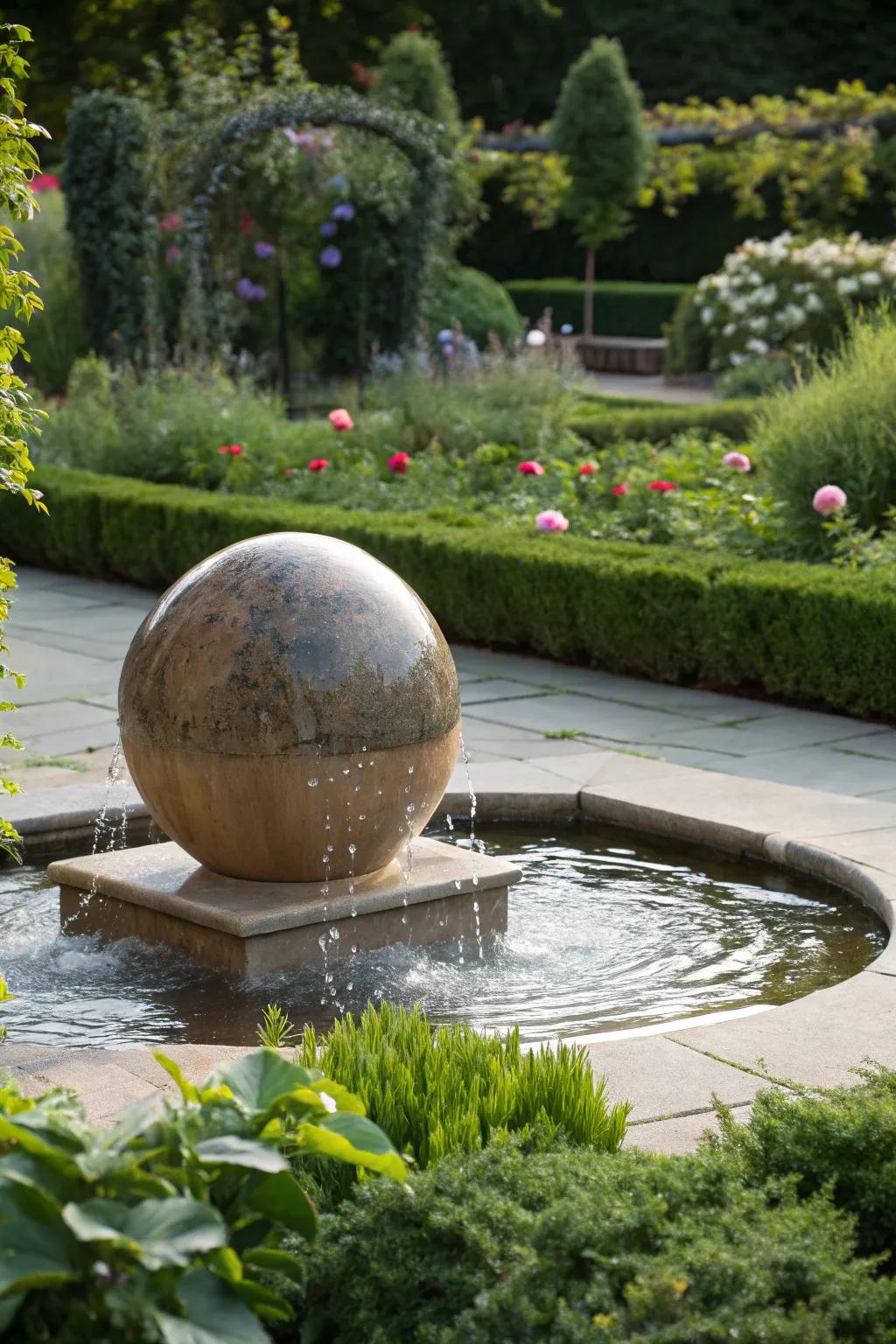 A drifting sphere fountain enchanting viewers with its magic.