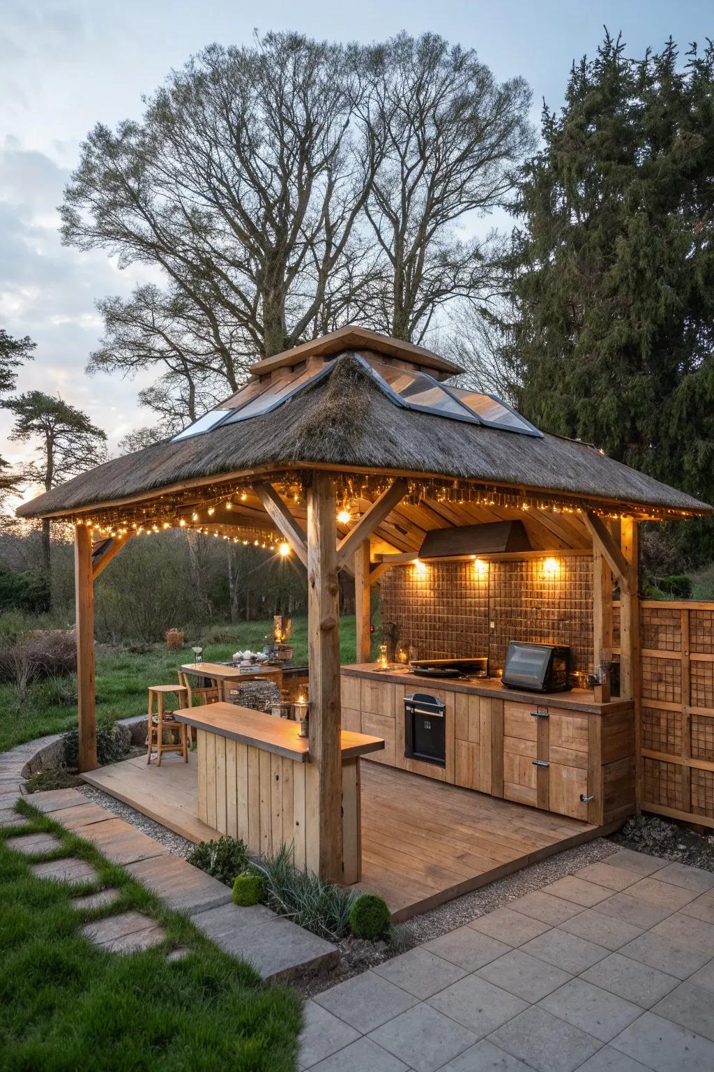 Savor a green lifestyle with an eco-friendly outdoor kitchen gazebo.