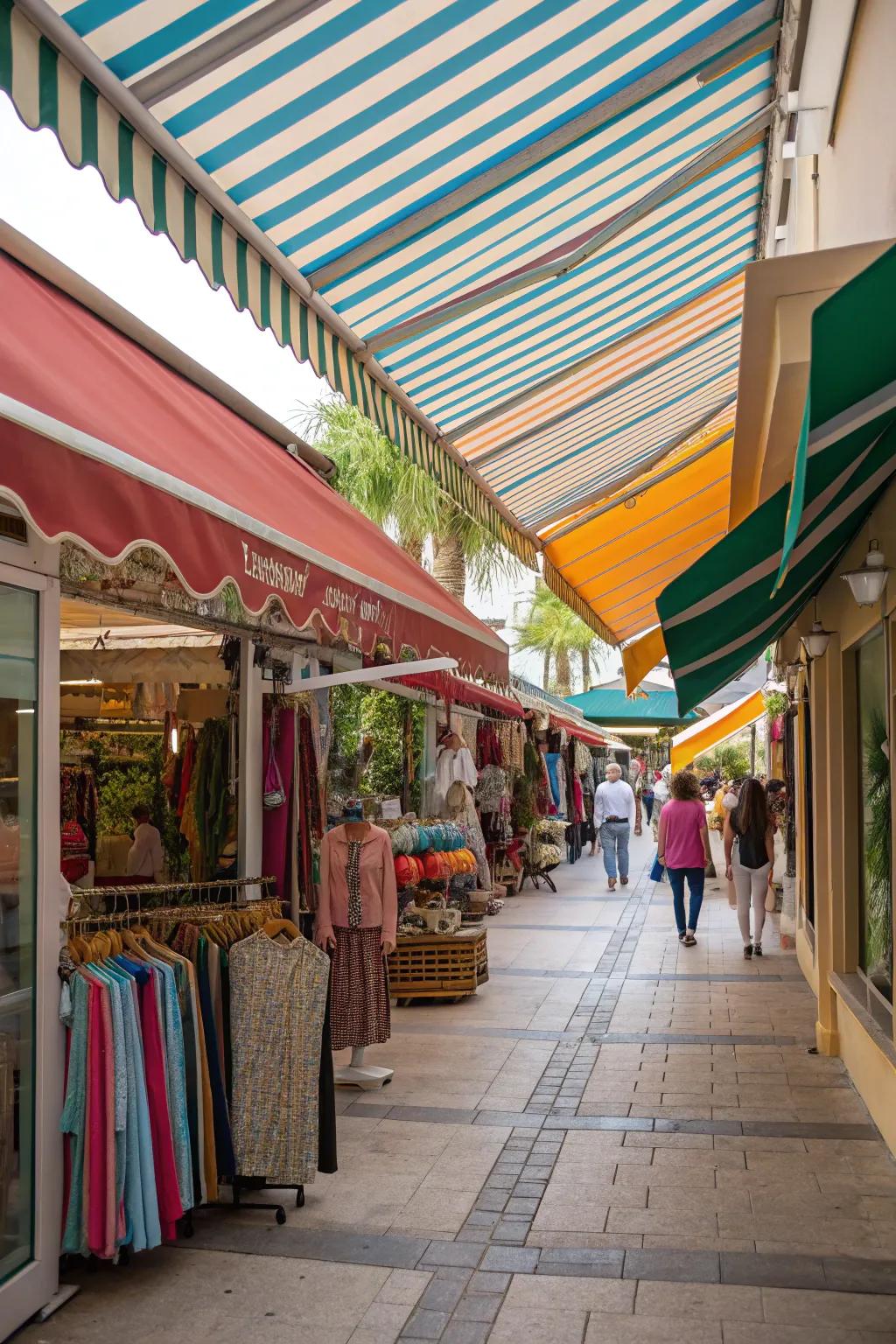 Vibrant awnings for added shade and storefront style.