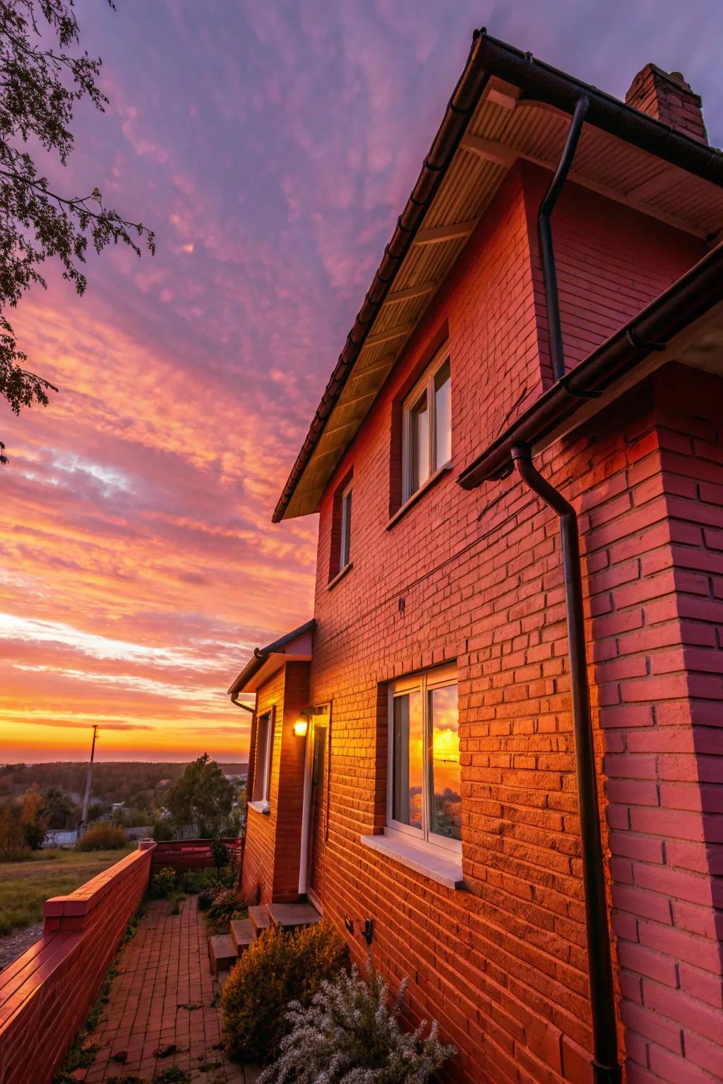 Setting sun hues envelop your house in a warm, golden radiance.