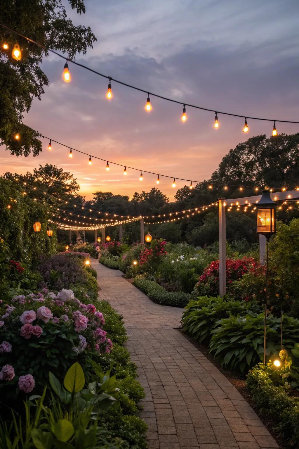Ambient lighting transforms your garden into a captivating nightscape.