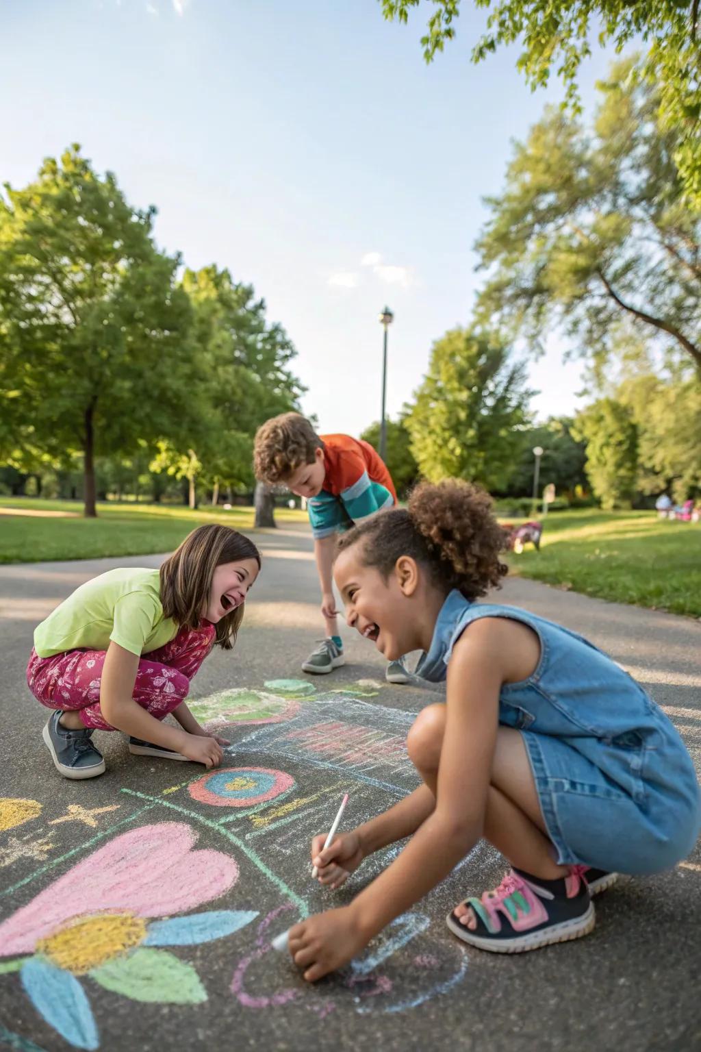 A chalk art area encourages creativity and artistic expression.