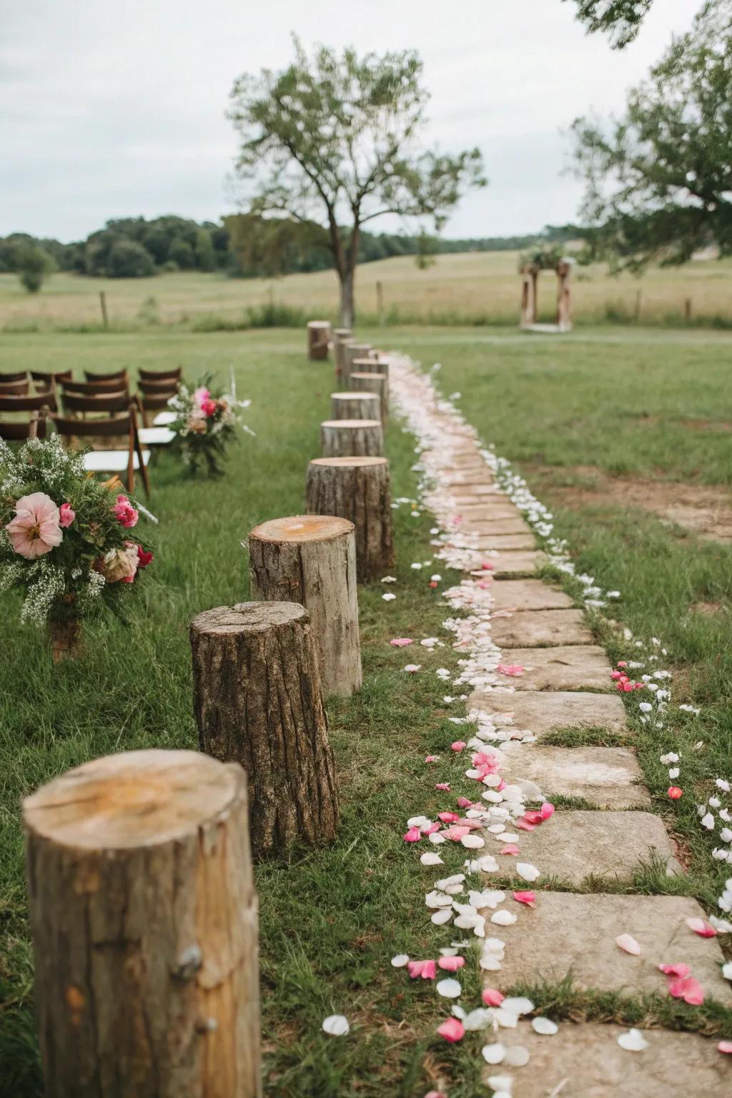 Pathway adorned by natural elements.
