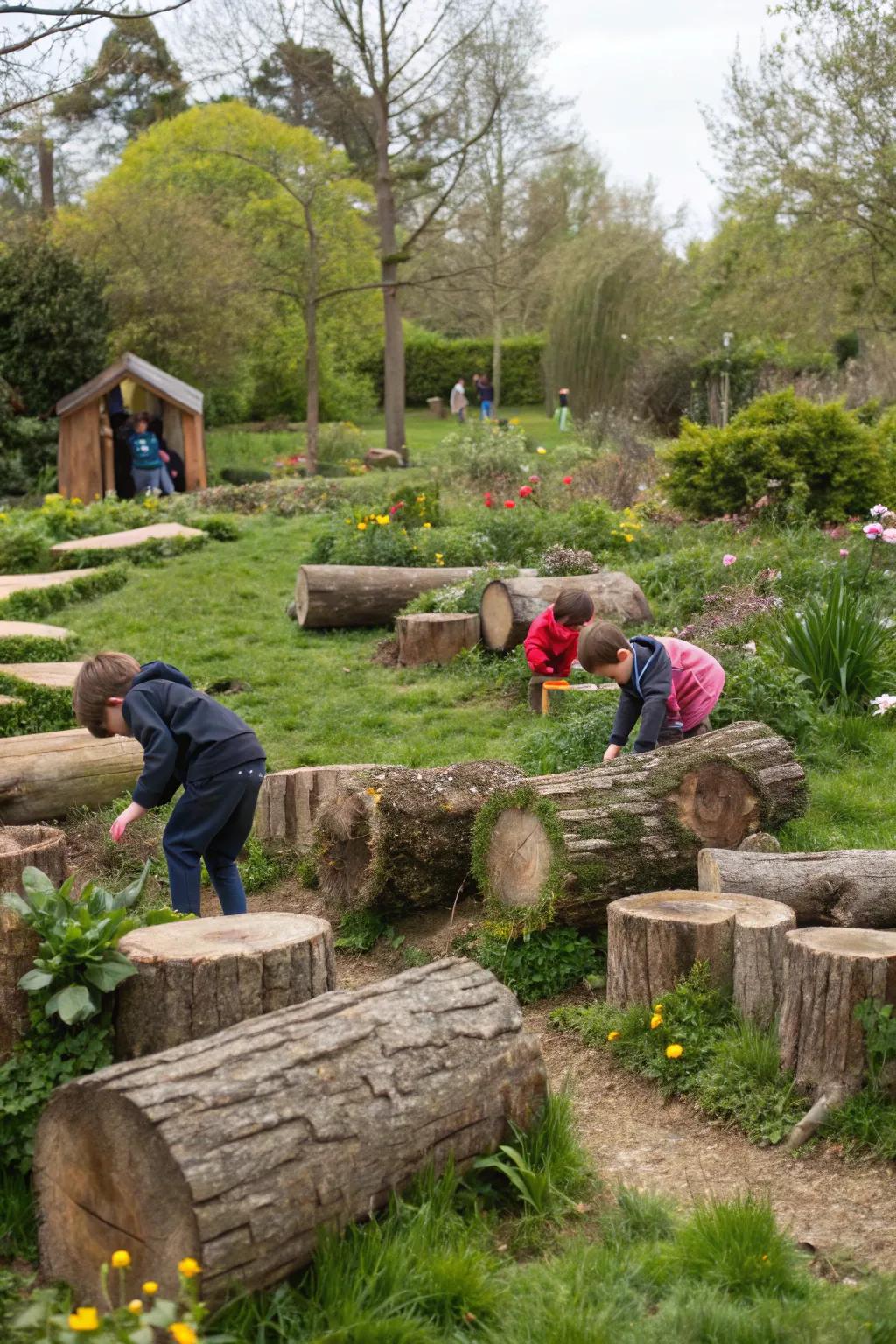 A discovery zone keeps children engaged in the garden.