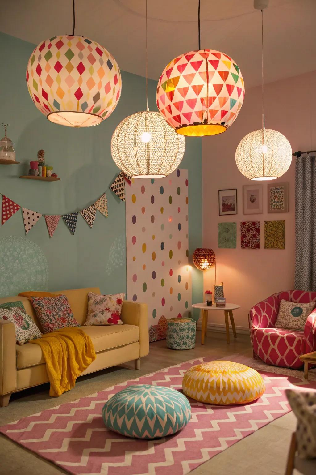 Patterned pendants add a playful touch.