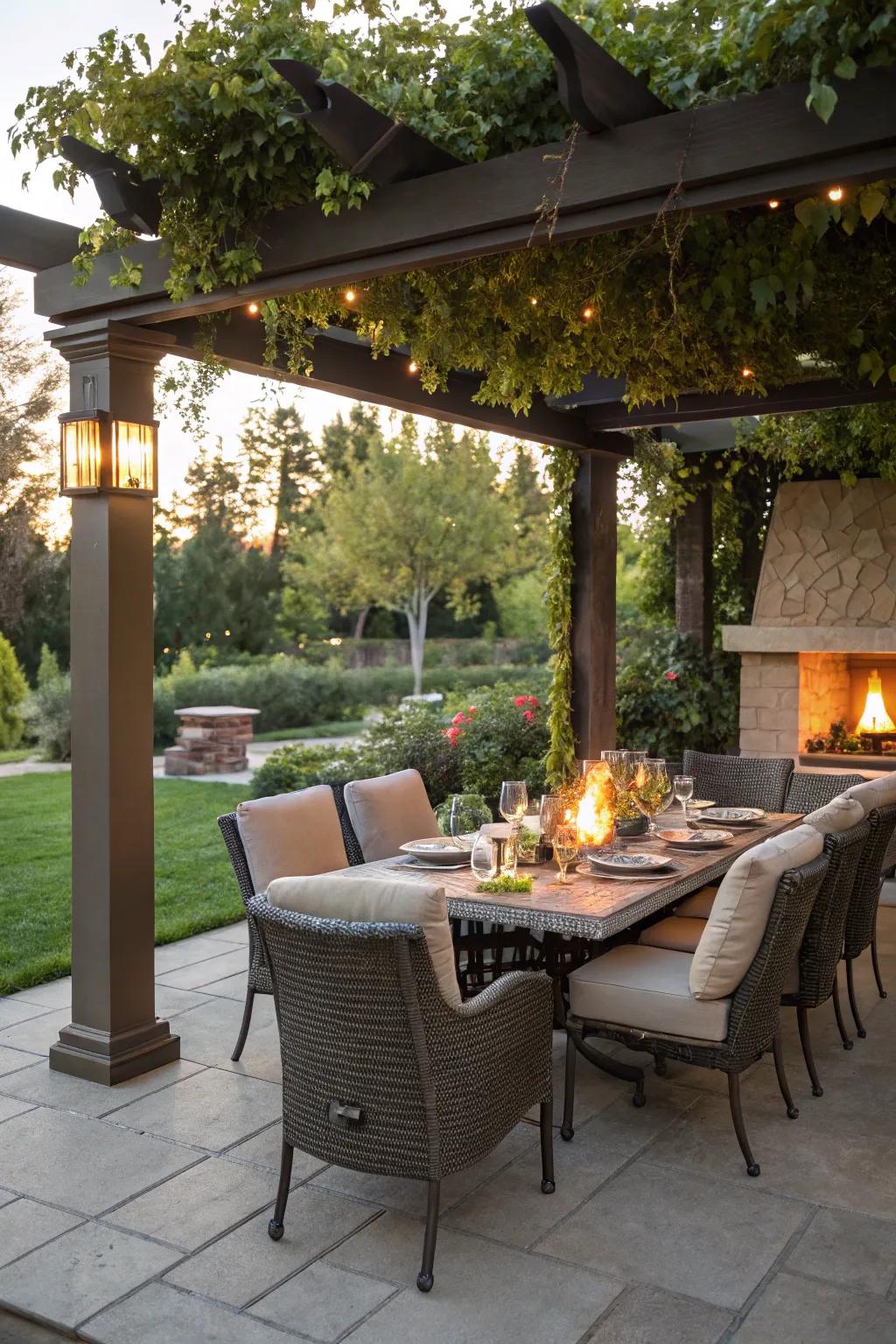 Enjoy meals and warmth with a fire pit dining set.