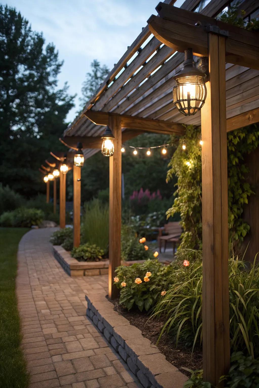 Solar illumination offers a sustainable way to light up your arbor.