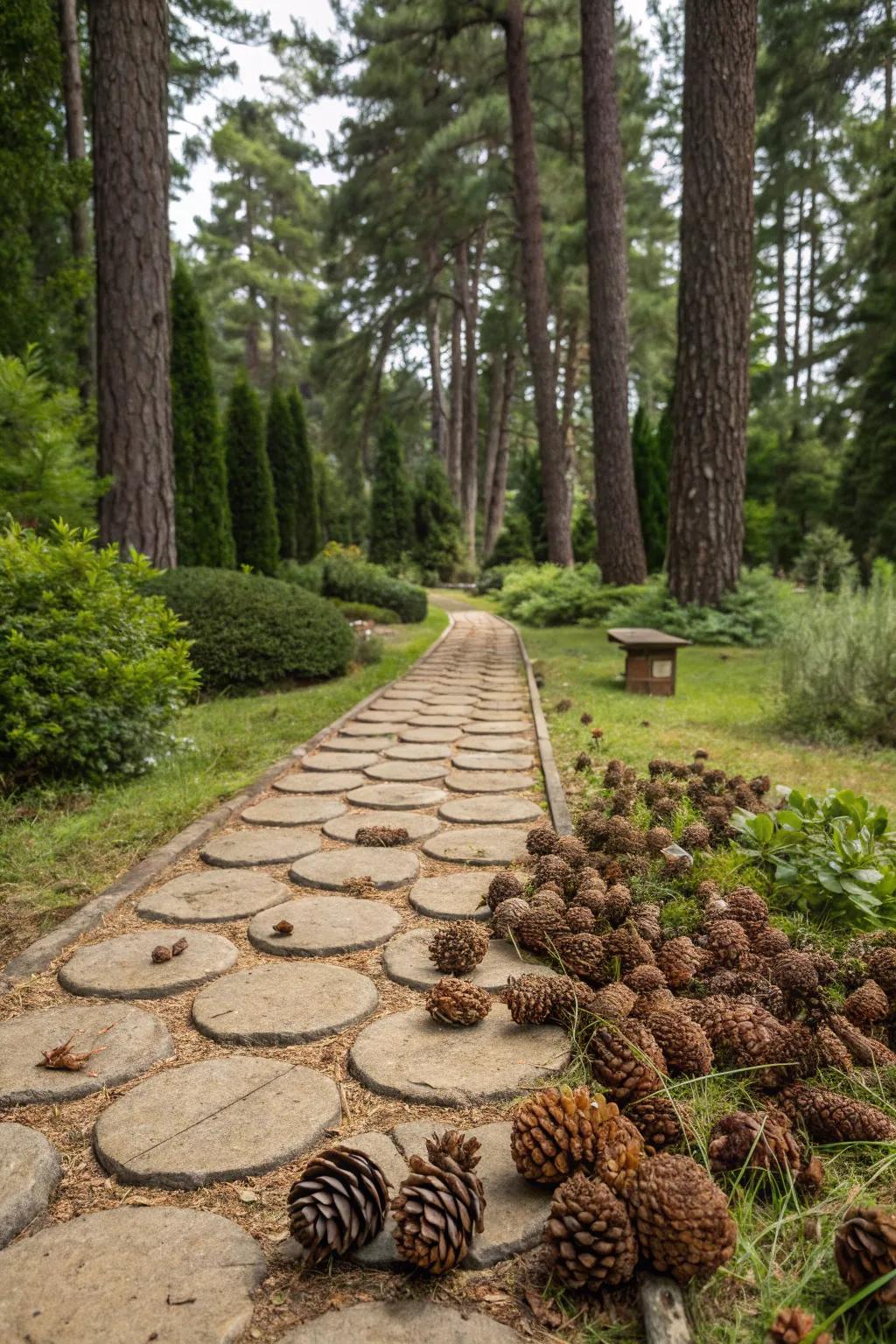 Pinecones characterizing charming natural pathways.