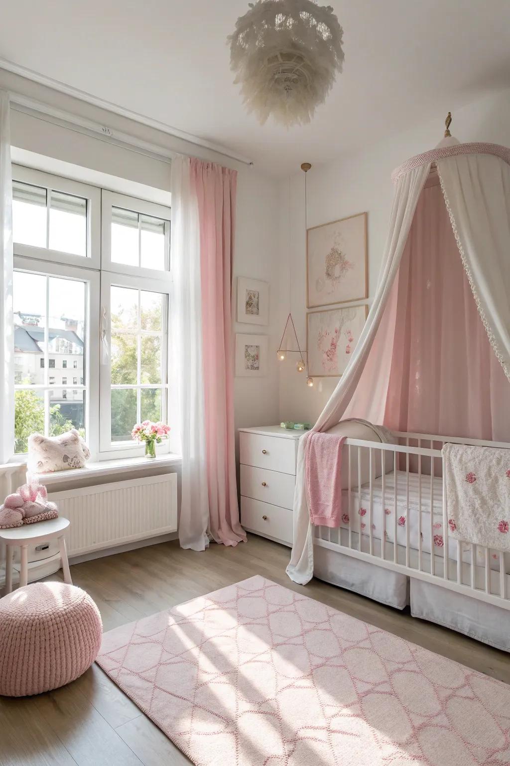 Baby pink breeze creates a calm and refreshing bedroom environment.