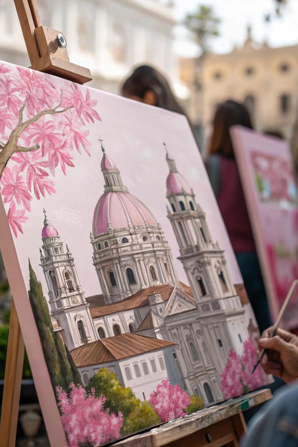 Sophisticated architectural artpiece featuring pink aspects.