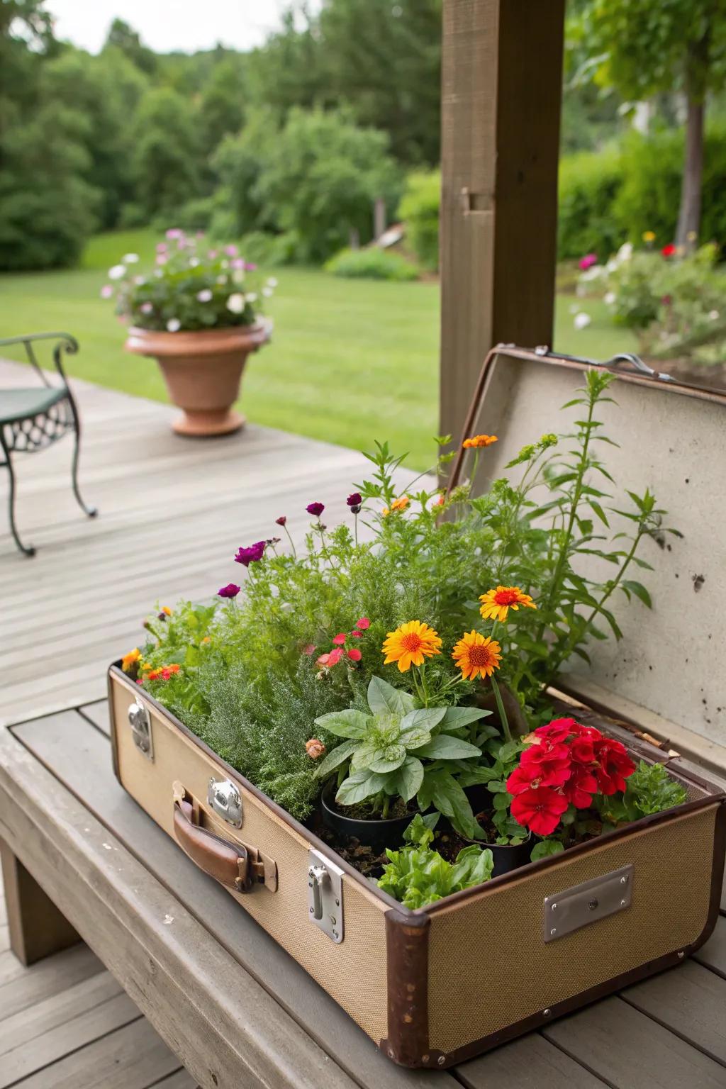Add storybook charm with a vintage travel trunk garden.