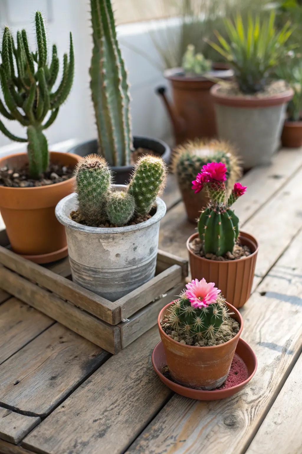 A diverse cacti collection, ideal for adding a touch of the desert to mom's decor.