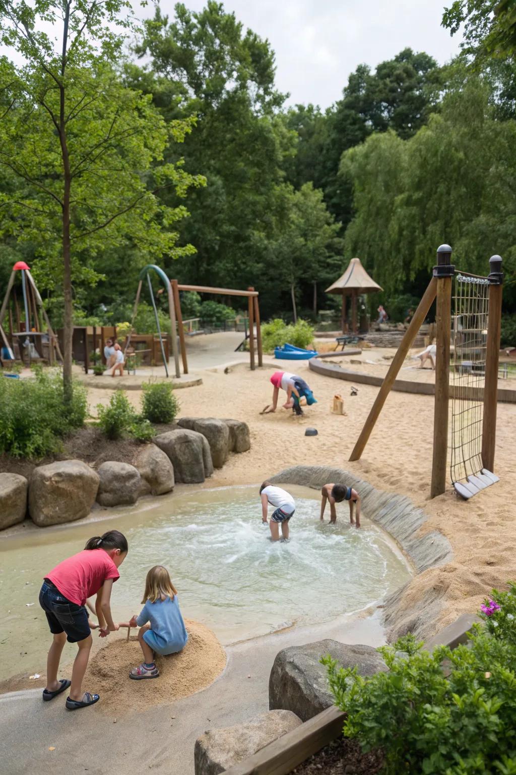 Splash & sand zones offer sensory-rich play experiences.