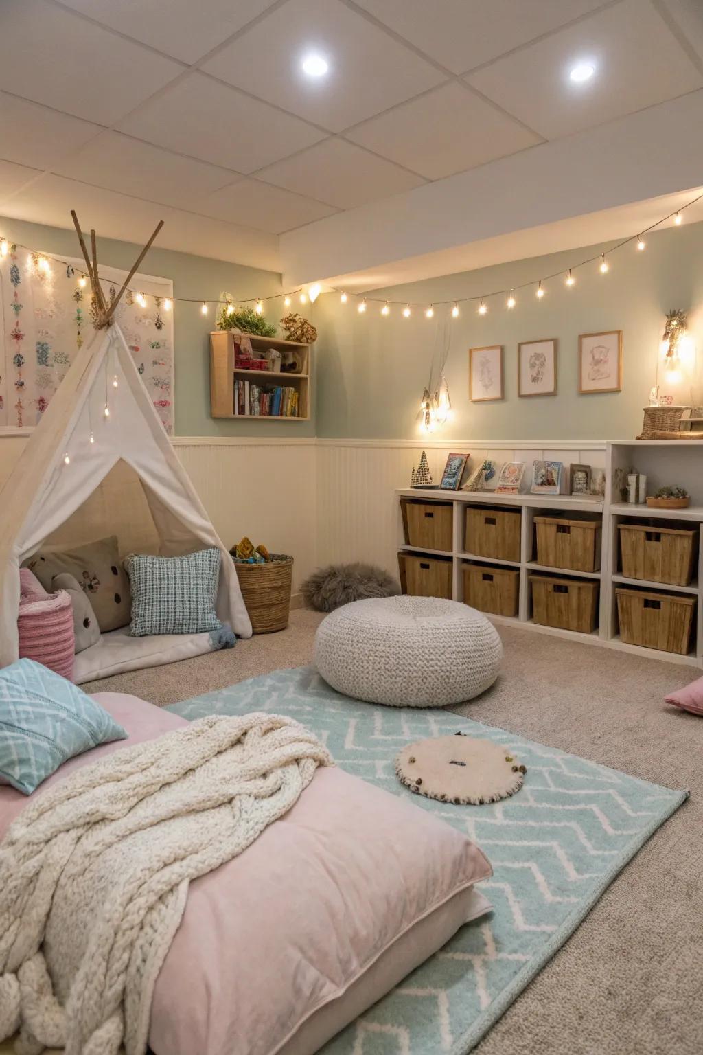 A serene relaxation zone inside the playroom.