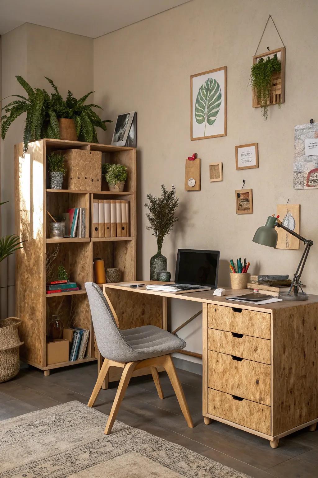 Multi-functional wood panel furniture adapts to any space.